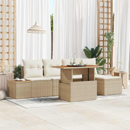 Set da Pranzo per Giardino con cuscino 6 pcs Beige e Crema
