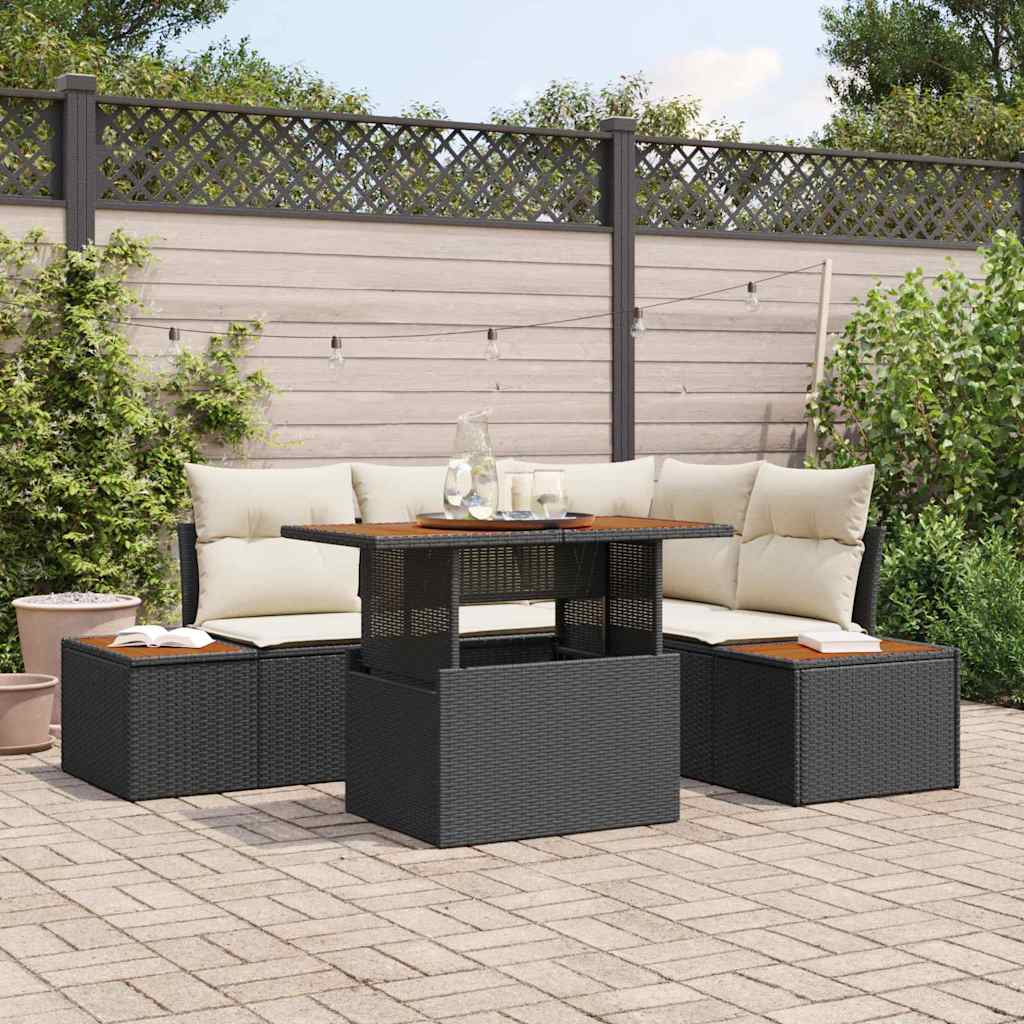 Set da Pranzo per Giardino con cuscino 5 pcs Nero e Beige