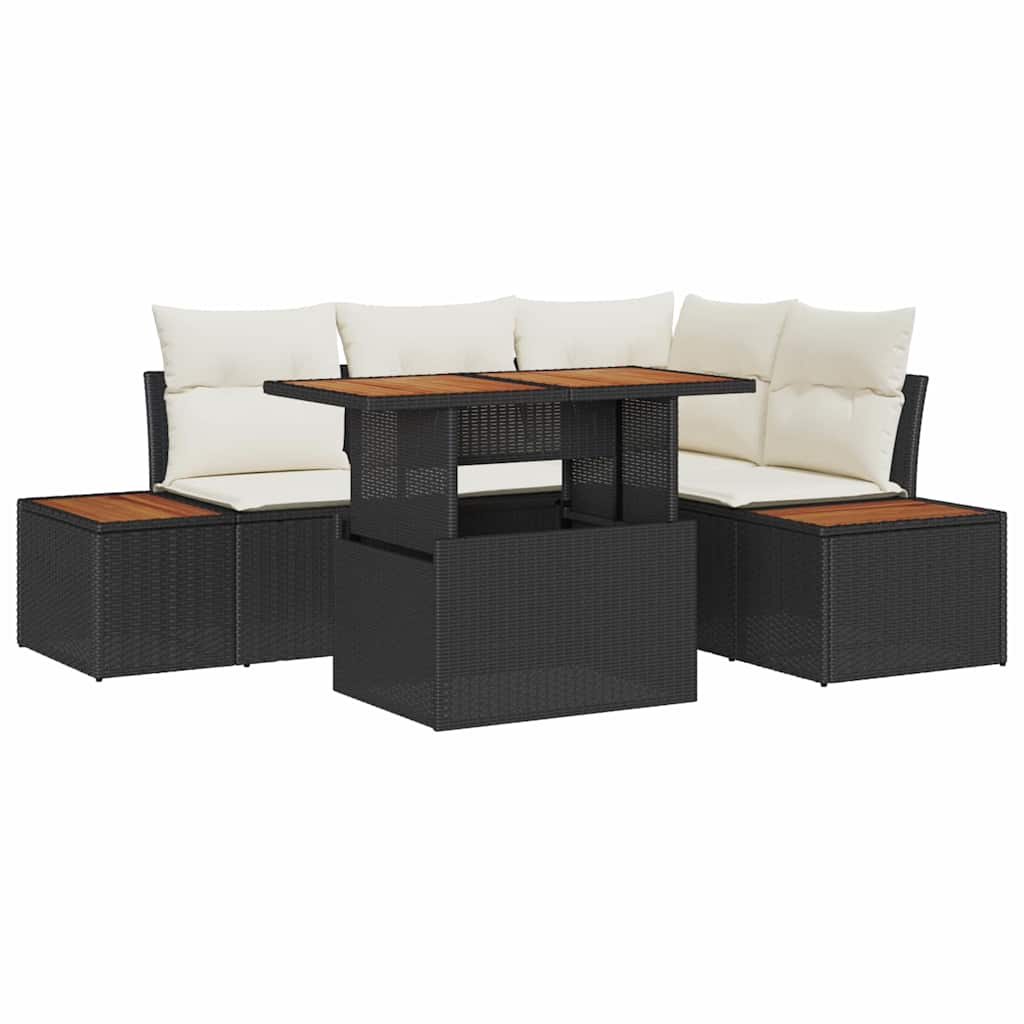 Set da Pranzo per Giardino con cuscino 5 pcs Nero e Beige