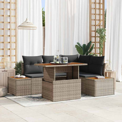 Set da Pranzo per Giardino con cuscino 5 pcs Grigio e Marrone