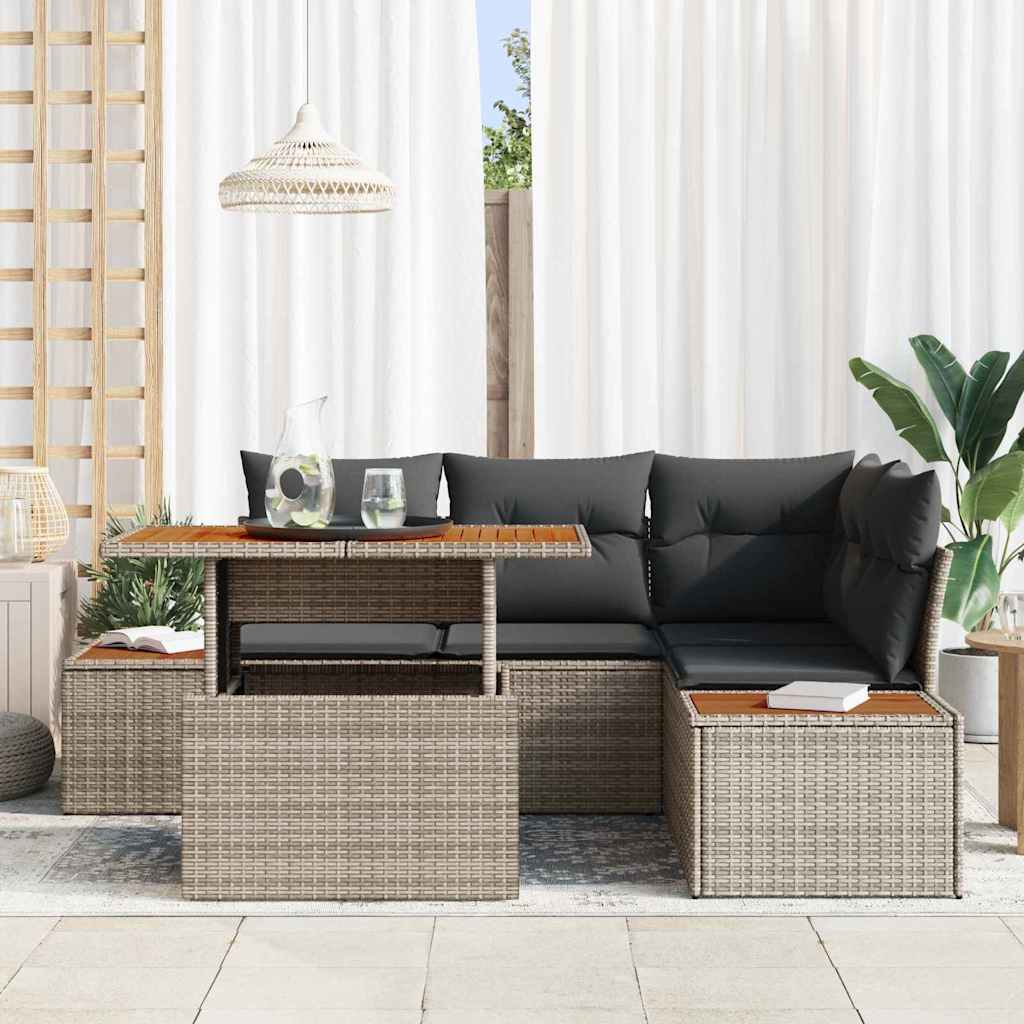 Set da Pranzo per Giardino con cuscino 5 pcs Grigio e Marrone