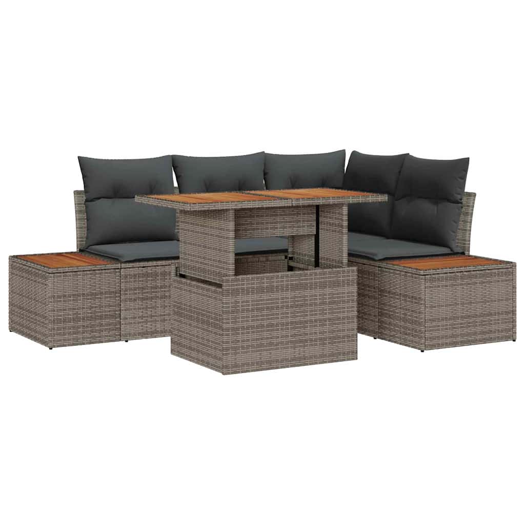 Set da Pranzo per Giardino con cuscino 5 pcs Grigio e Marrone