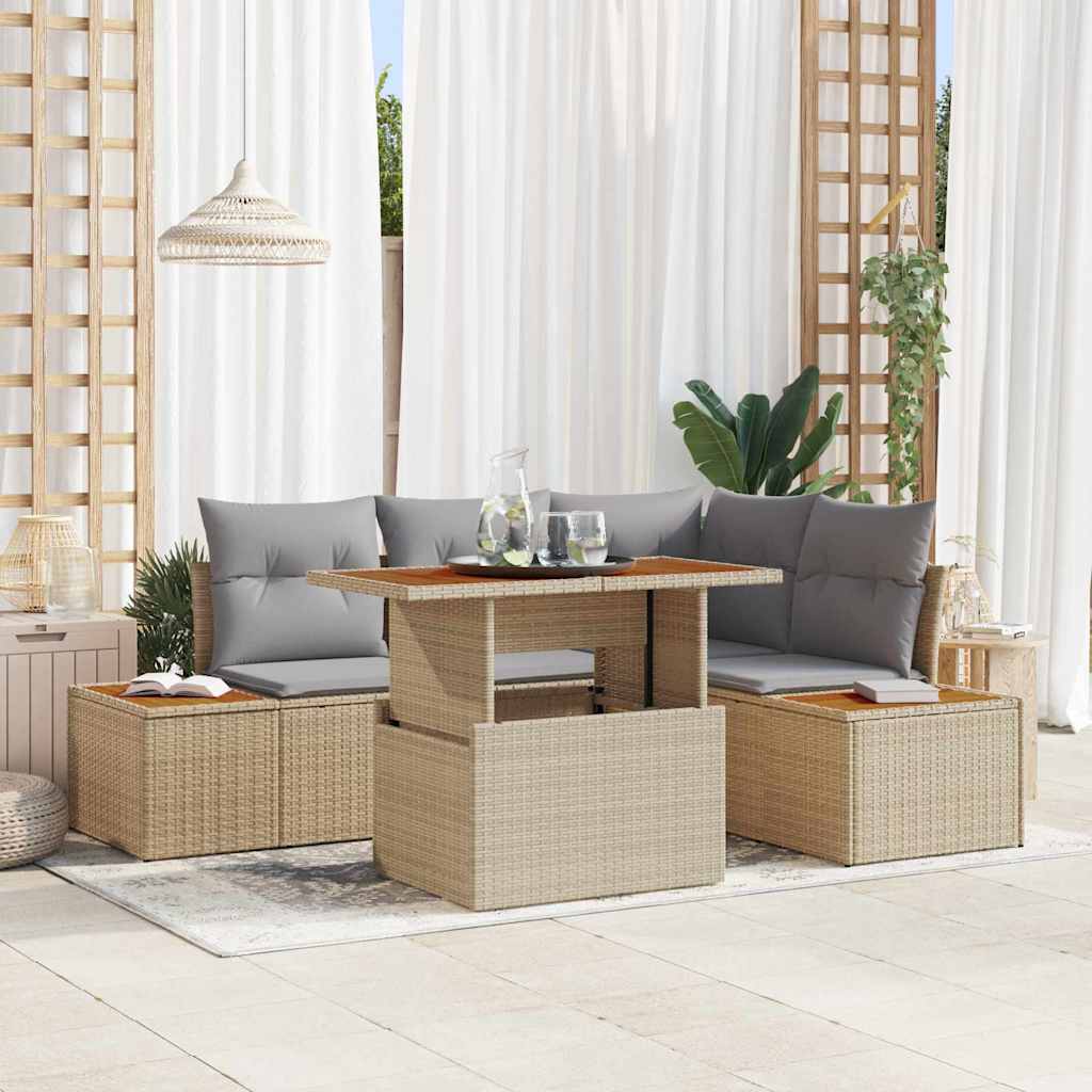 Set da Pranzo per Giardino con cuscino 5 pcs Beige e grigio