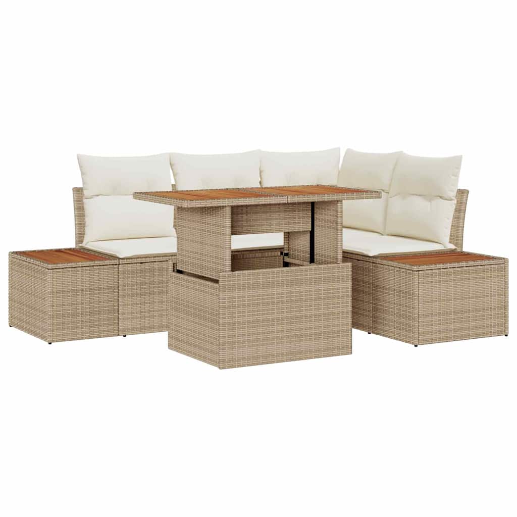 Set da Pranzo per Giardino con cuscino 5 pcs Beige e Crema