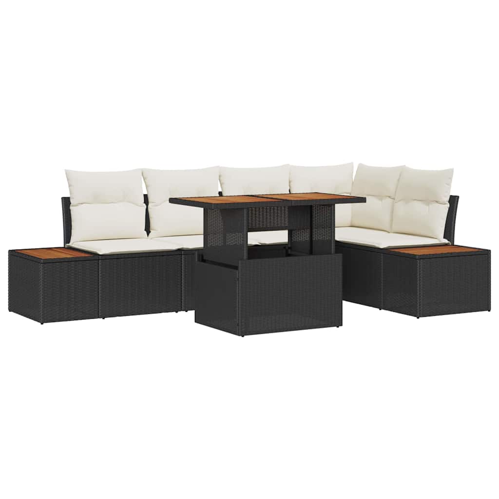 Set da Pranzo per Giardino con cuscino 6 pcs Nero e Beige