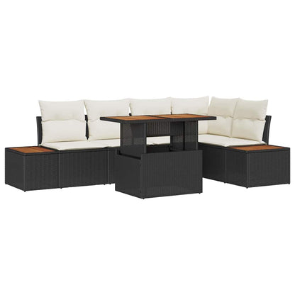 Set da Pranzo per Giardino con cuscino 6 pcs Nero e Beige