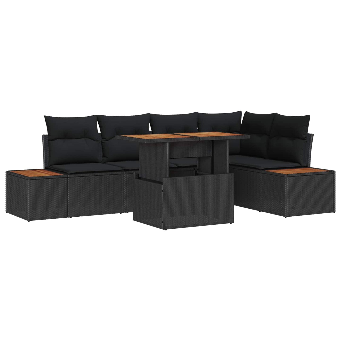 Set da Pranzo per Giardino con cuscino 6 pcs Nero e Marrone