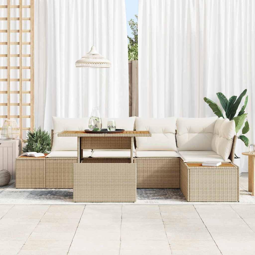 Set da Pranzo per Giardino con cuscino 6 pcs Beige