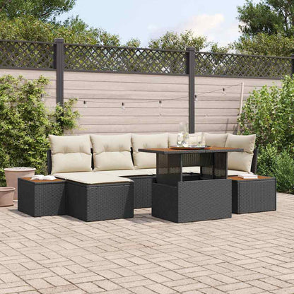 Set da Pranzo per Giardino con cuscino 7 pcs Nero e Beige