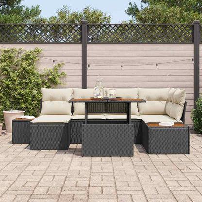 Set da Pranzo per Giardino con cuscino 7 pcs Nero e Beige