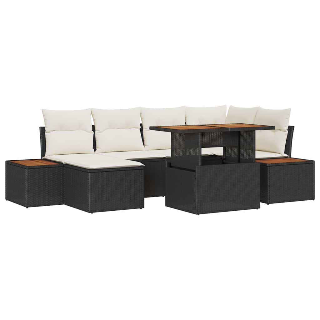 Set da Pranzo per Giardino con cuscino 7 pcs Nero e Beige