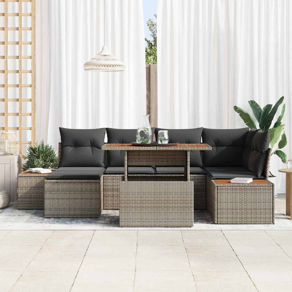 Set da Pranzo per Giardino con cuscino 7 pcs Grigio e Marrone