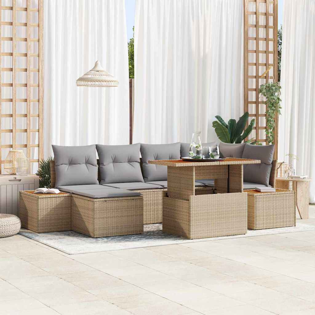Set da Pranzo per Giardino con cuscino 7 pcs Beige e grigio