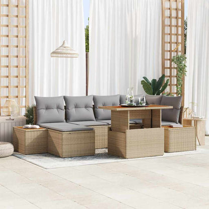 Set da Pranzo per Giardino con cuscino 7 pcs Beige e grigio