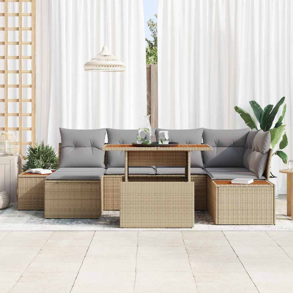 Set da Pranzo per Giardino con cuscino 7 pcs Beige e grigio