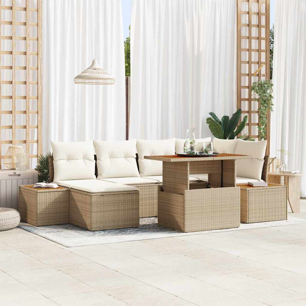 Set da Pranzo per Giardino con cuscino 7 pcs Beige e Crema