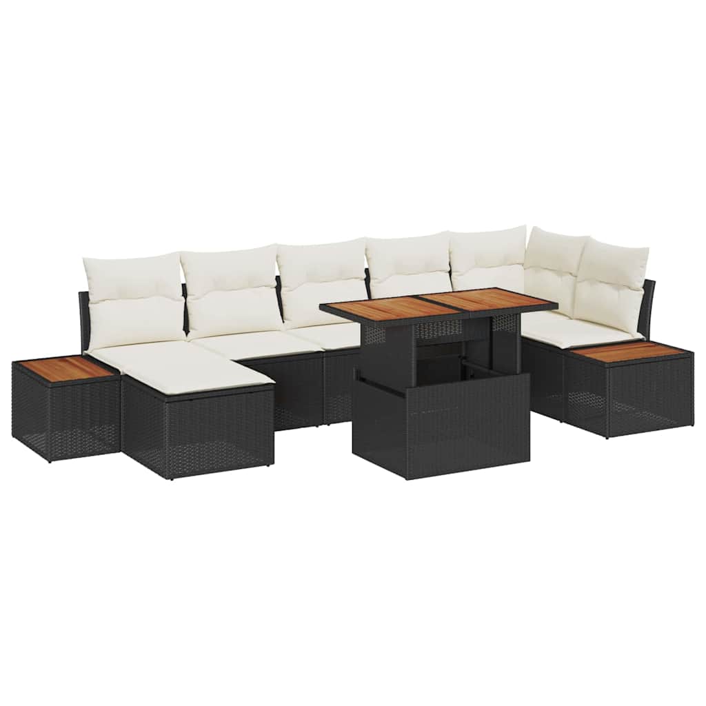 Set da Pranzo per Giardino con cuscino 8 pcs Nero e Beige