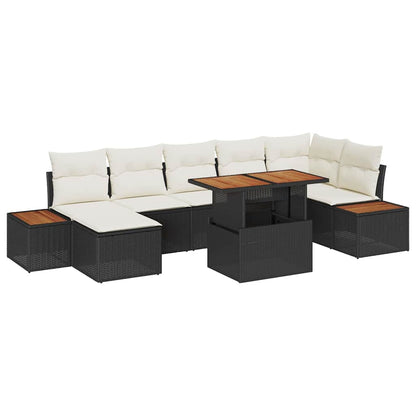 Set da Pranzo per Giardino con cuscino 8 pcs Nero e Beige