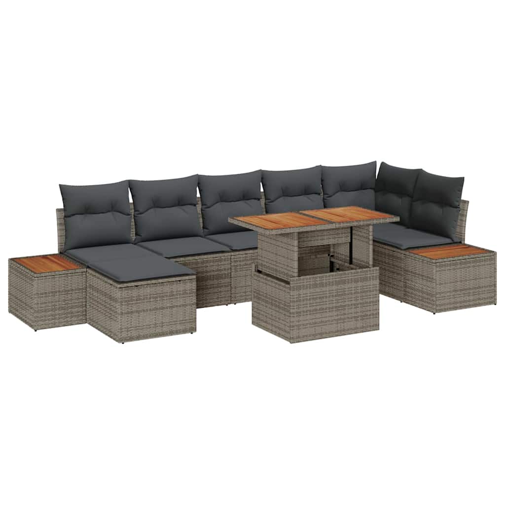 Set da Pranzo per Giardino con cuscino 8 pcs Grigio e Marrone