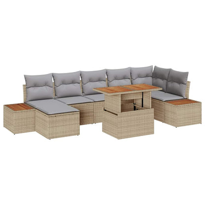 Set da Pranzo per Giardino con cuscino 8 pcs Beige e grigio
