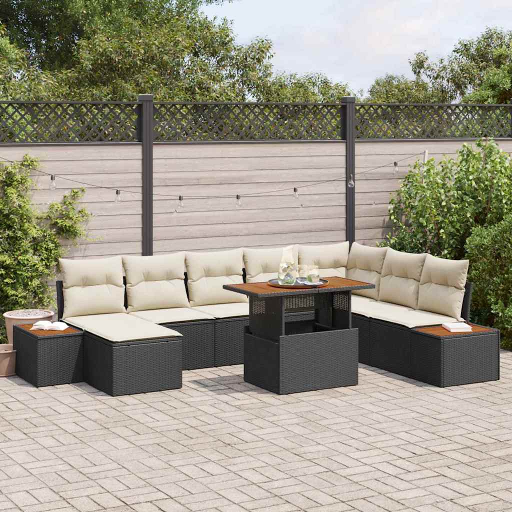 Set da Pranzo per Giardino con cuscino 9 pcs Nero e Beige