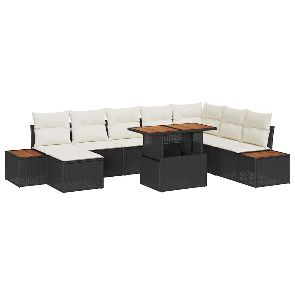 Set da Pranzo per Giardino con cuscino 9 pcs Nero e Beige