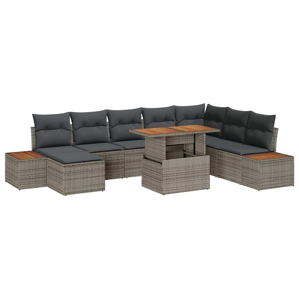 Set da Pranzo per Giardino con cuscino 9 pcs Grigio e Marrone