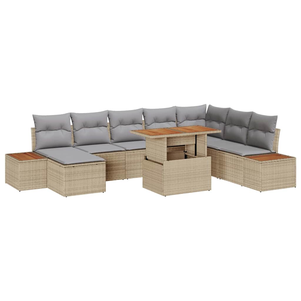 Set da Pranzo per Giardino con cuscino 9 pcs Beige e grigio