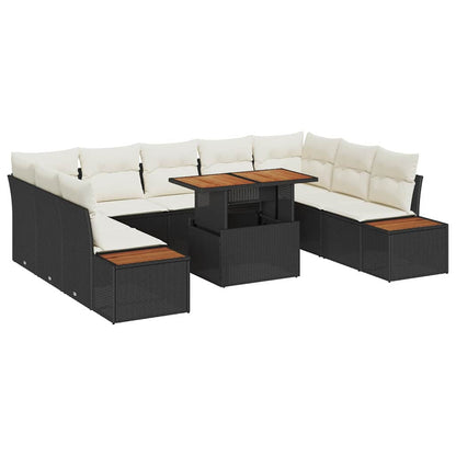 Set da Pranzo per Giardino con cuscino 10 pcs Nero e Beige