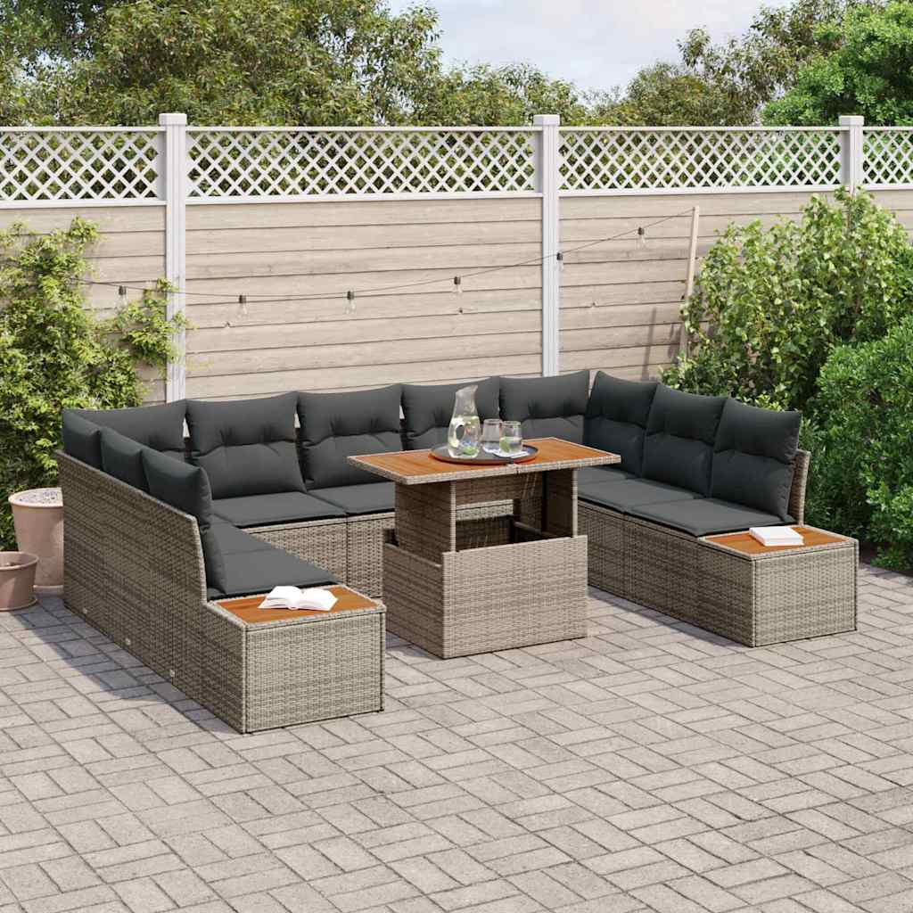 Set da Pranzo per Giardino con cuscino 10 pcs Grigio e Marrone