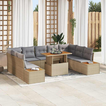 Set da Pranzo per Giardino con cuscino 10 pcs Beige e grigio