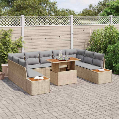 Set da Pranzo per Giardino con cuscino 10 pcs Beige e grigio