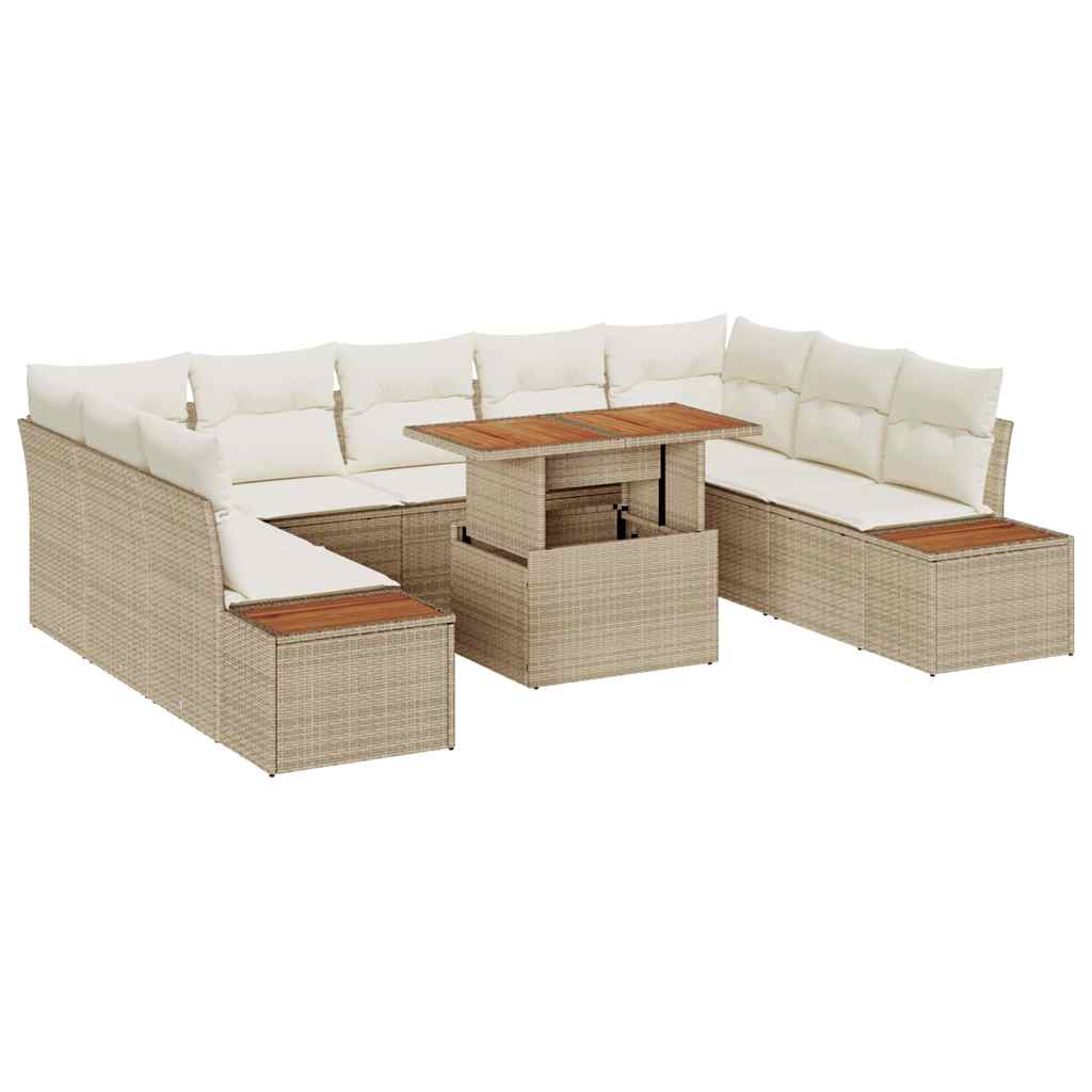 Set da Pranzo per Giardino con cuscino 10 pcs Beige e Crema