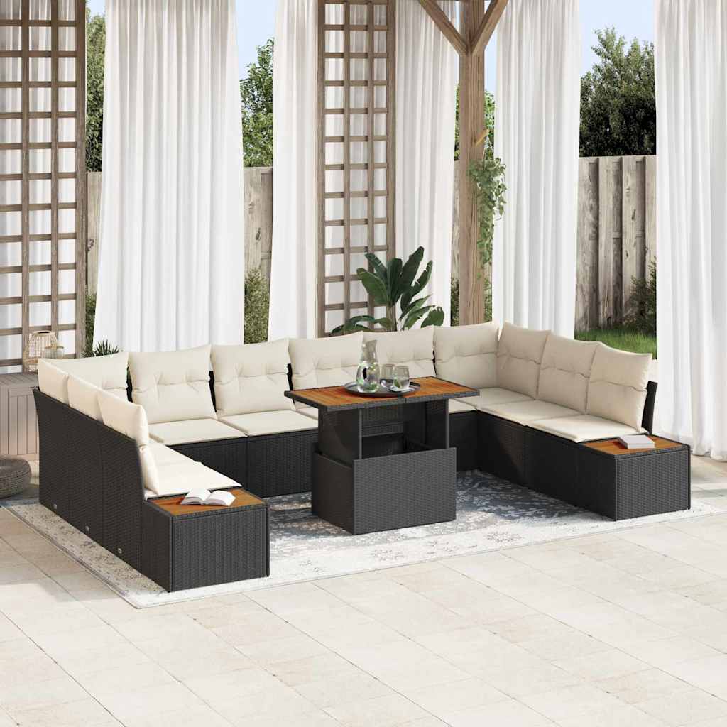Set da Pranzo per Giardino con cuscino 11 pcs Nero e Beige