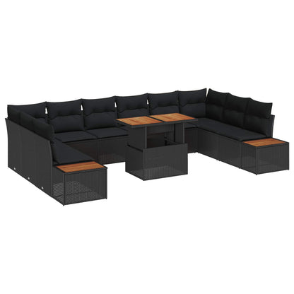 Set da Pranzo per Giardino con cuscino 11 pcs Nero e Marrone