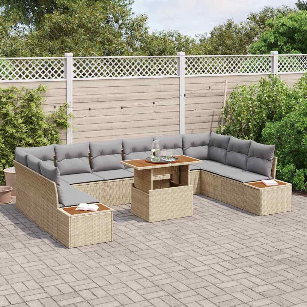 Set da Pranzo per Giardino con cuscino 11 pcs Beige e grigio