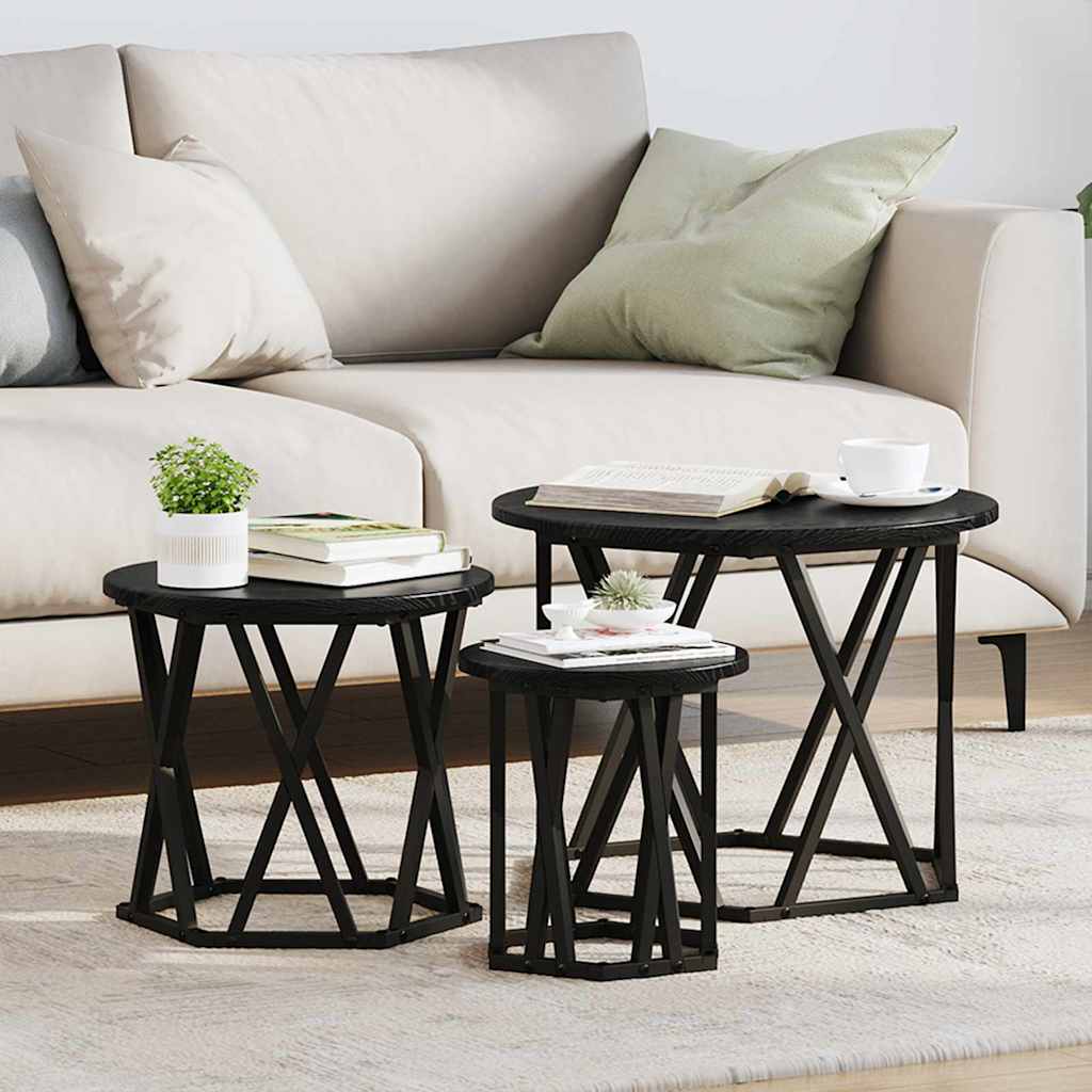 Tavolo Laterale Nesting 3 pcs Rovere Nero