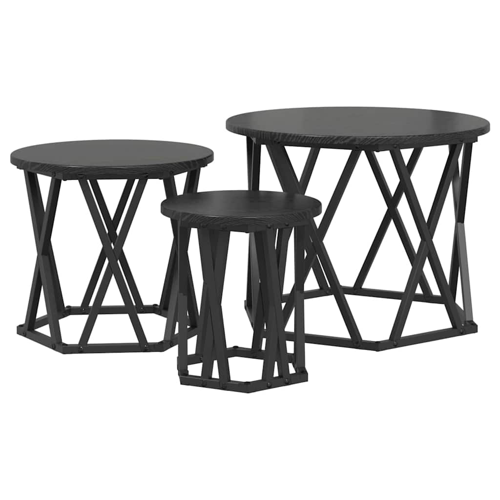 Tavolo Laterale Nesting 3 pcs Rovere Nero