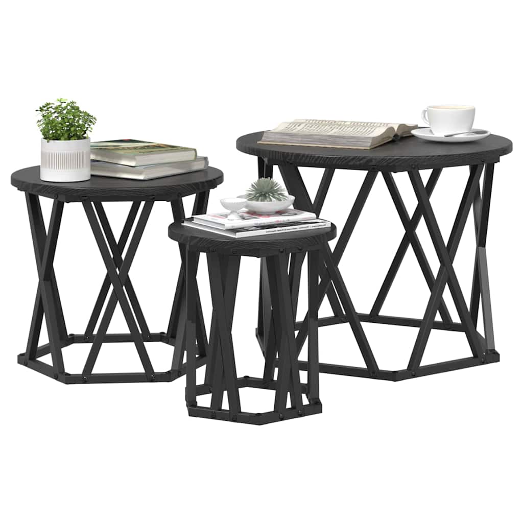 Tavolo Laterale Nesting 3 pcs Rovere Nero