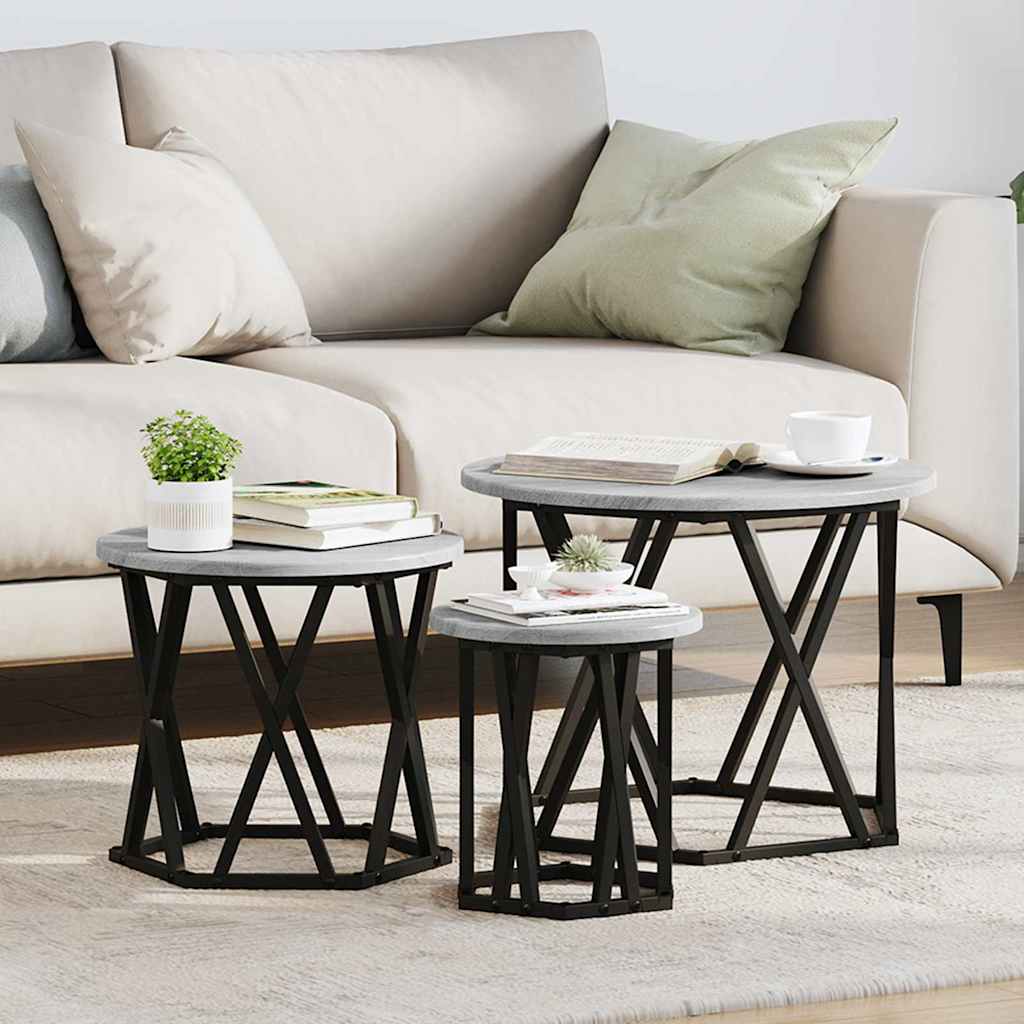 Tavolo Laterale Nesting 3 pcs Grigio Sonoma
