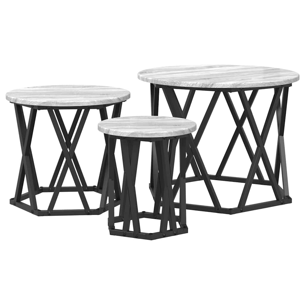 Tavolo Laterale Nesting 3 pcs Grigio Sonoma