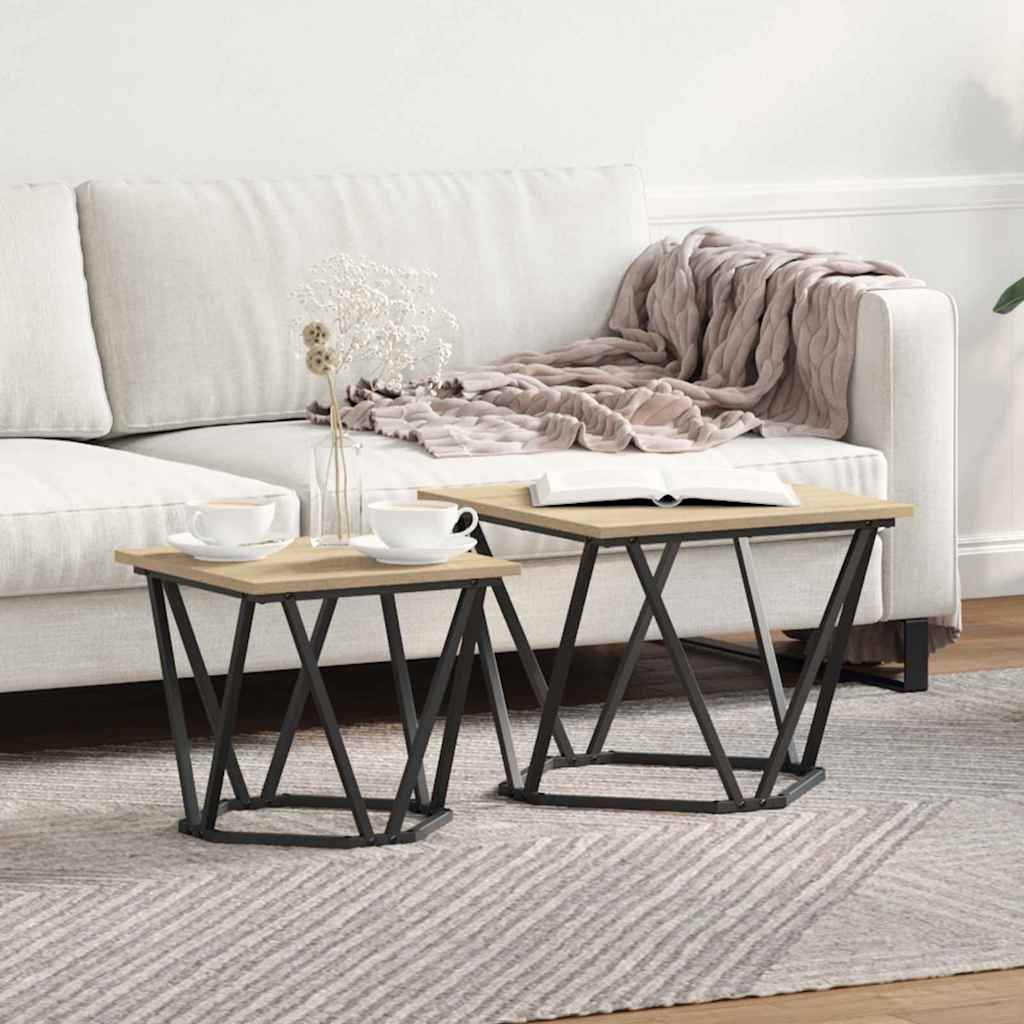 Set tavolini 2 pcs Rovere Sonoma Legno ingegnerizzato e acciaio