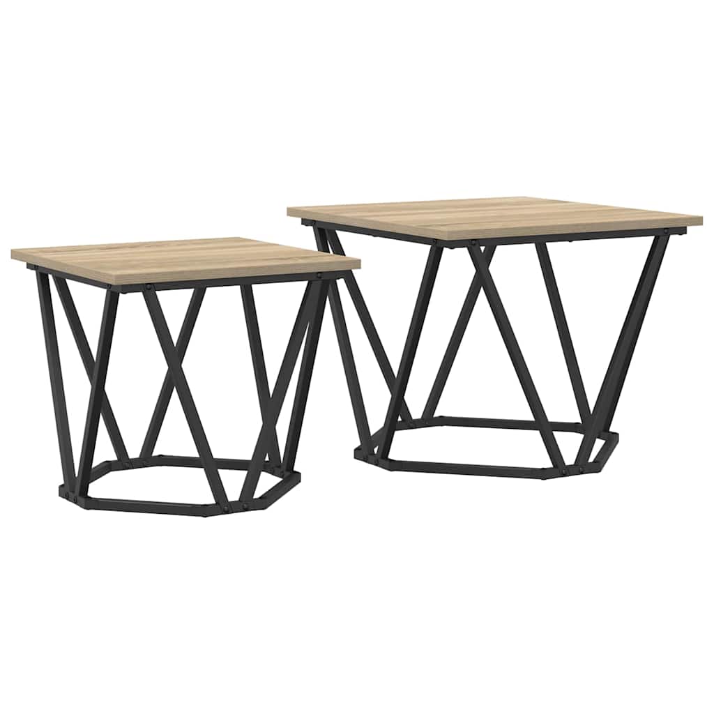 Set tavolini 2 pcs Rovere Sonoma Legno ingegnerizzato e acciaio