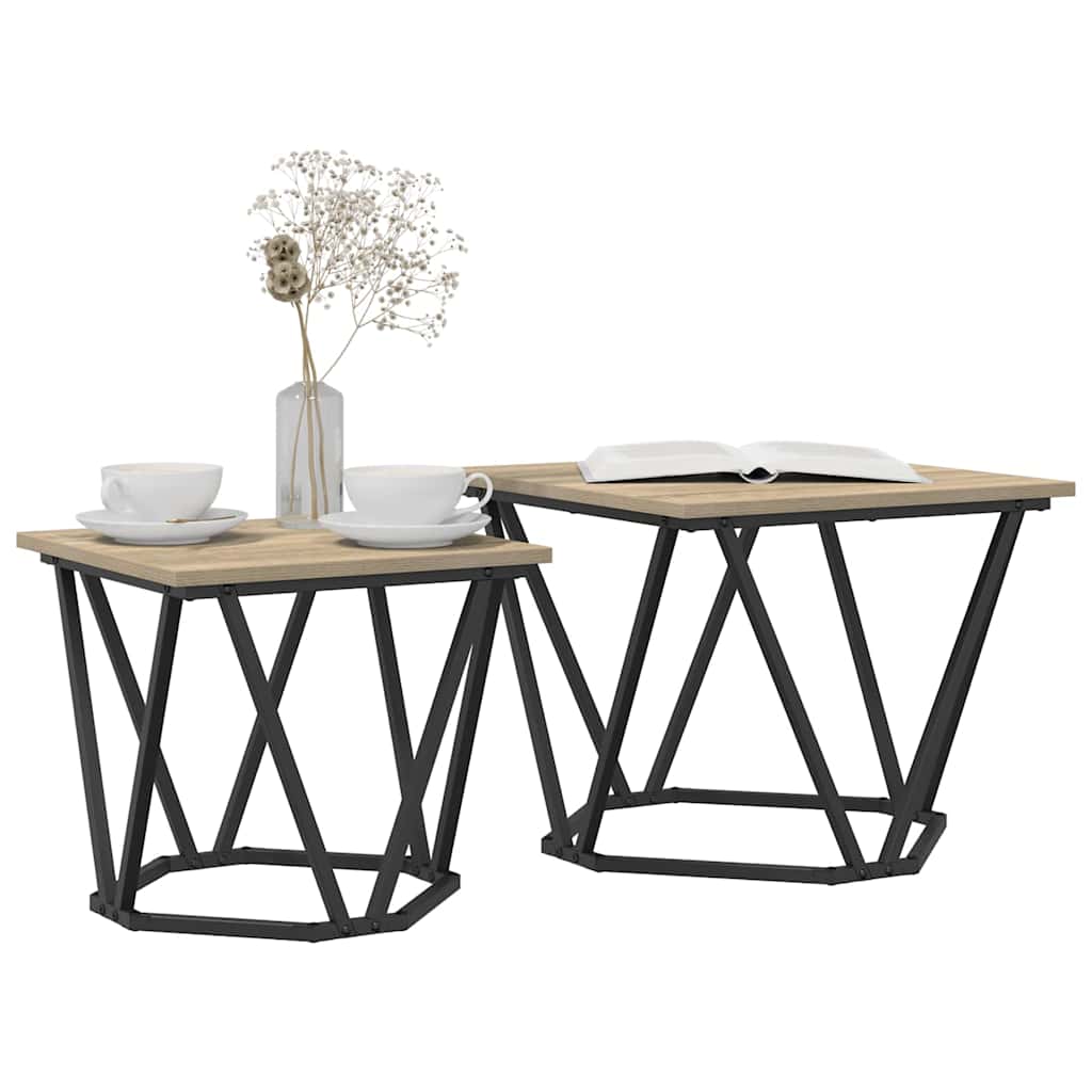 Set tavolini 2 pcs Rovere Sonoma Legno ingegnerizzato e acciaio