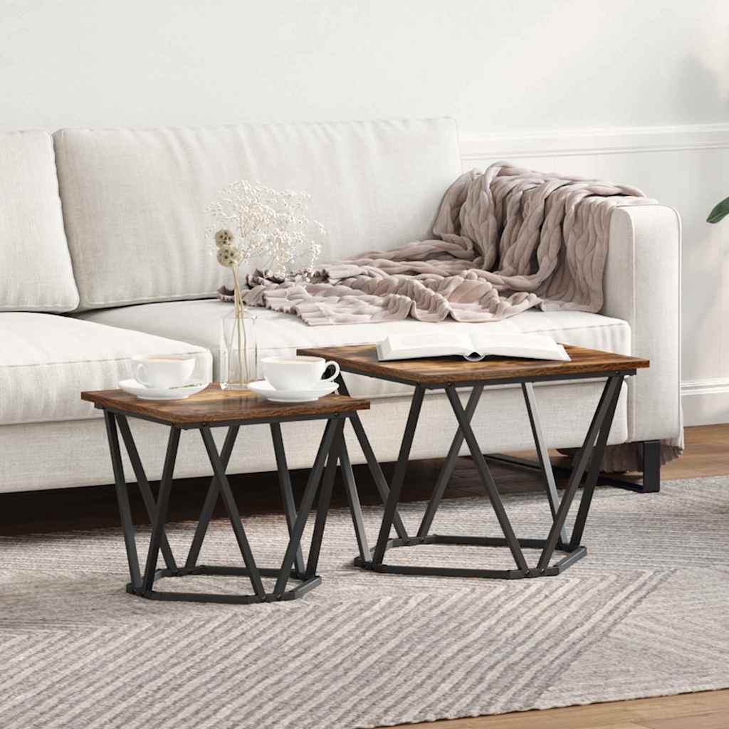 Set tavolini 2 pcs Rovere fumÃƒÂ© Legno ingegnerizzato e acciaio