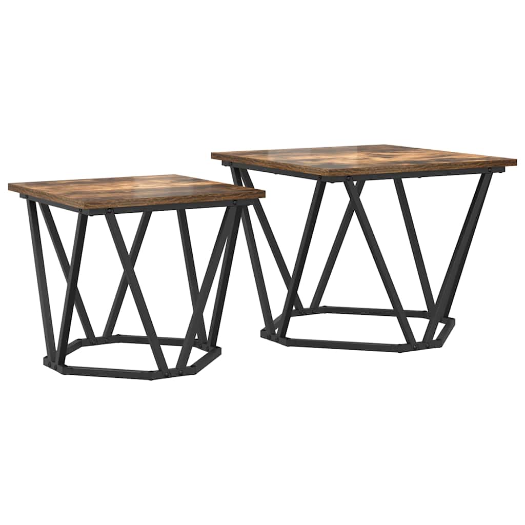Set tavolini 2 pcs Rovere fumÃƒÂ© Legno ingegnerizzato e acciaio