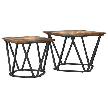 Set tavolini 2 pcs Rovere fumÃƒÂ© Legno ingegnerizzato e acciaio