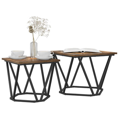 Set tavolini 2 pcs Rovere fumÃƒÂ© Legno ingegnerizzato e acciaio