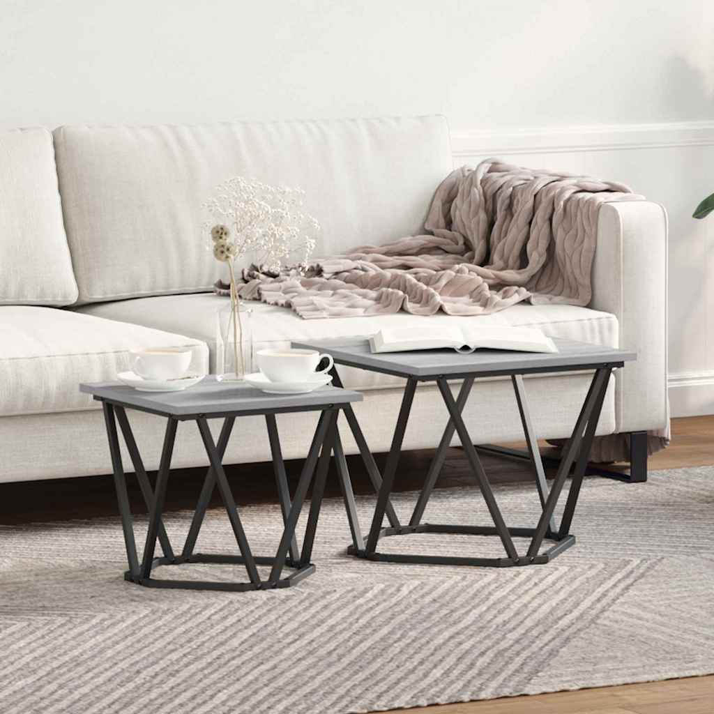 Set tavolini 2 pcs Grigio Sonoma Legno ingegnerizzato e acciaio