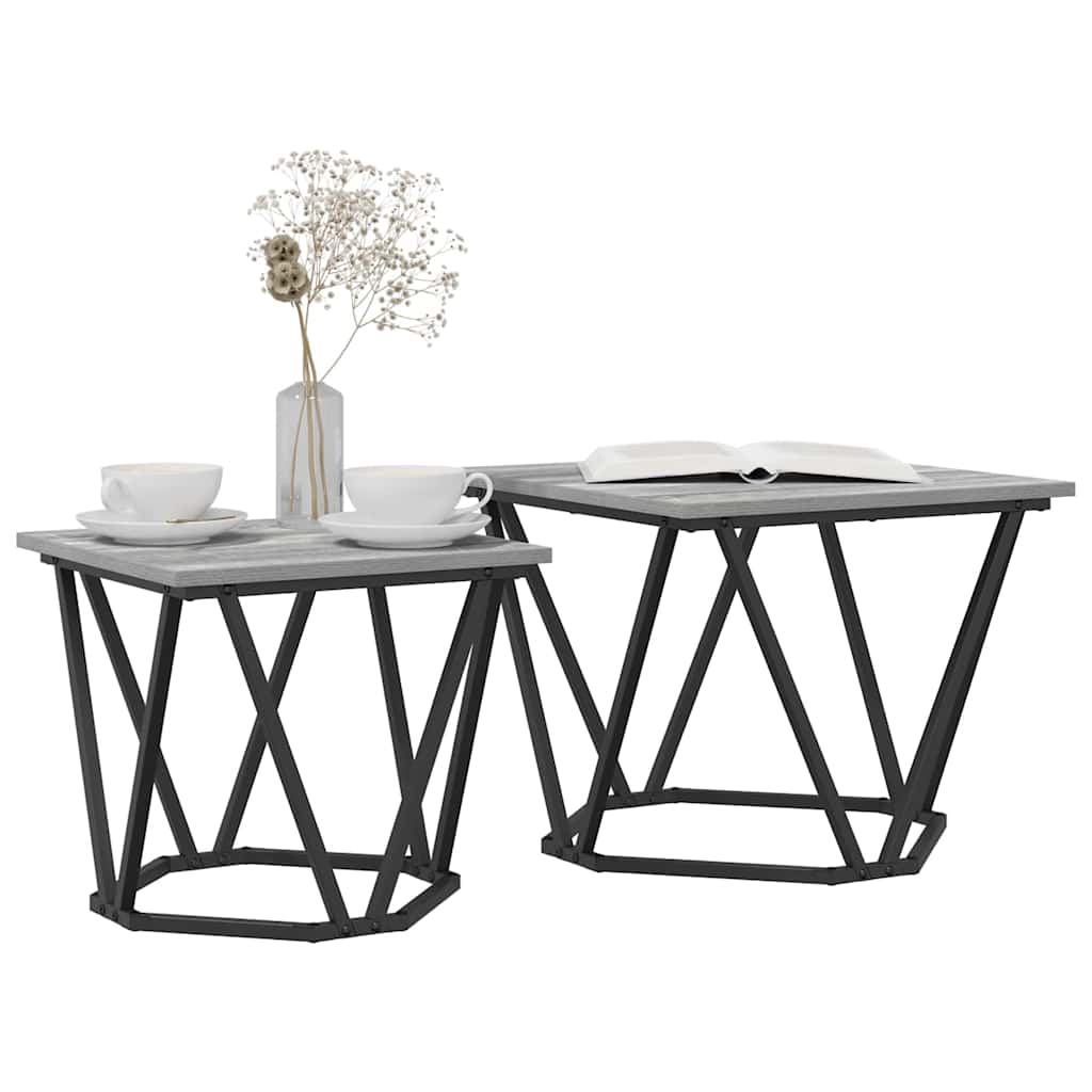 Set tavolini 2 pcs Grigio Sonoma Legno ingegnerizzato e acciaio